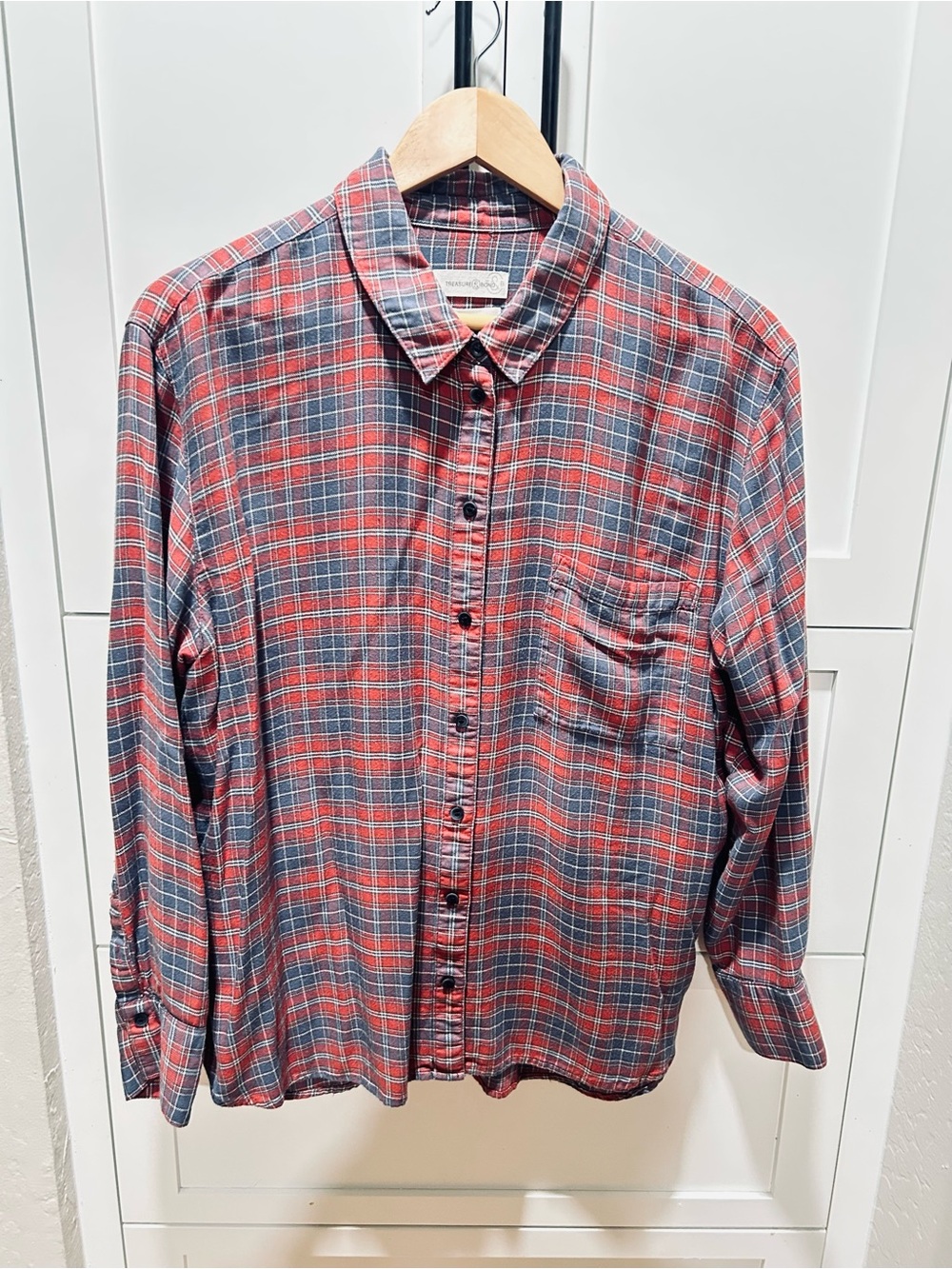 Treasure & Bond Red and Gray Plaid Button-Down Shirt
